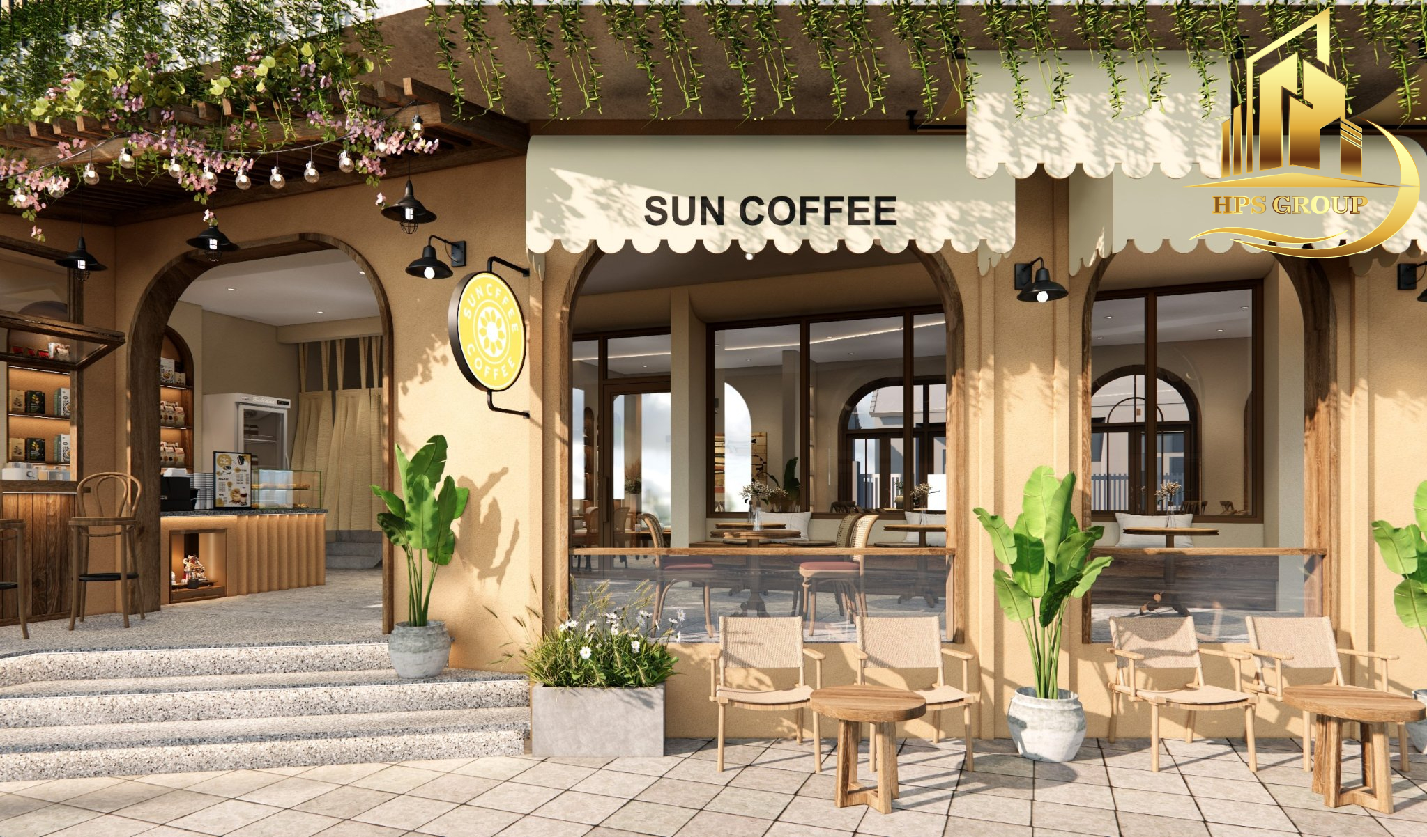 Biển hiệu SUN COFFEE nổi bật với thiết kế tinh tế