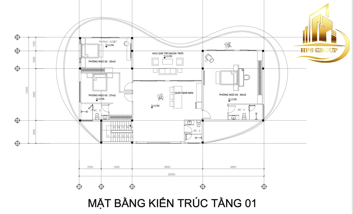 Mặt bằng kiến trúc tầng 1 của biệt thự